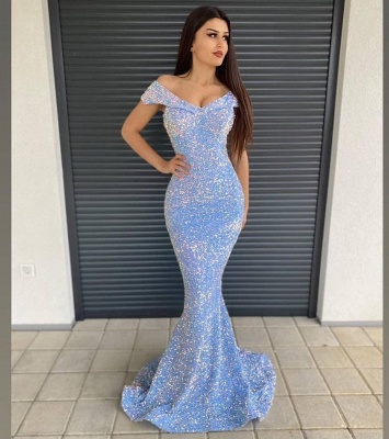 Brilliant Off-the-shoulder Sequins Evening Dress Floor-length Mermaid Prom Dress_2