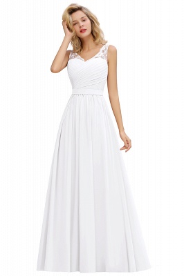 Simple A-line V-neck Appliques Lace Floor-length Ruffles Prom Dress_1