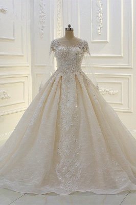Gorgeous Bateau Long Sleeve Appliques Lace Beading Floor-length Ball Gown Wedding Dress_2