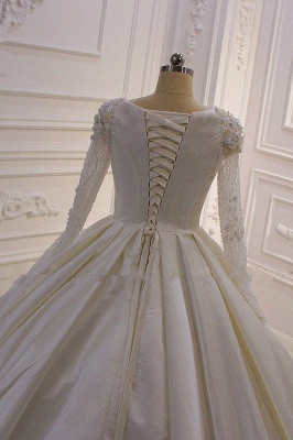 Gorgeous Bateau Long Sleeve Appliques Lace Beading Flower Ruffles Ball Gown Wedding Dress_6