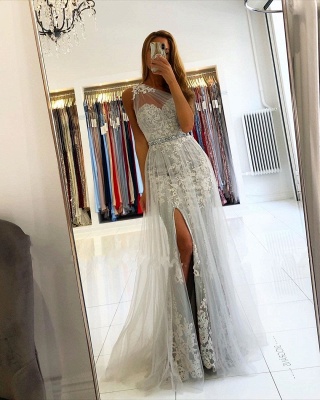 Classy One Shoulder Appliques Lace Mermaid Prom Dress With Side Split Tulle Train_5