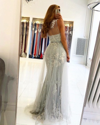 Classy One Shoulder Appliques Lace Mermaid Prom Dress With Side Split Tulle Train_2