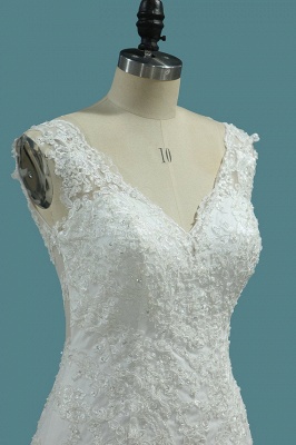 Classy V-neck Backless Appliques Lace Beading Floor-length Mermaid Wedding Dress_2