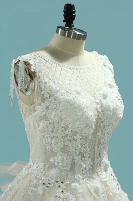 Classy Bateau Bow Beading Appliques Lace Ruffles Ball Gown Wedding Dress_3