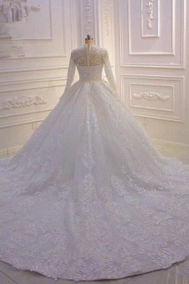 Vintage High-neck Long Sleeve Appliques Lace Beading Ruffles Long Ball Gown Wedding Dress_2
