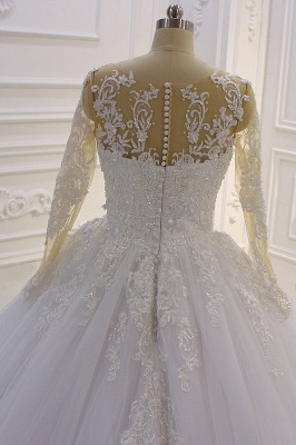 Gorgeous Bateau Long Sleeve Appliques Lace Beading Floor-length Ball Gown Wedding Dress_5