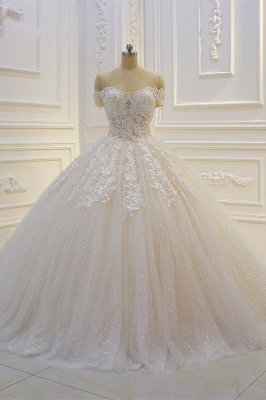 Elegant Off-the-Shoulder Sweetheart Appliques Lace Sequins Backless Ball Gown Wedding Dress_2