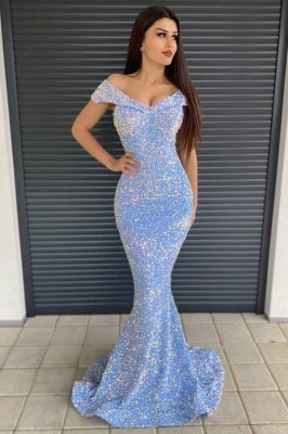 Brilliant Off-the-shoulder Sequins Evening Dress Floor-length Mermaid Prom Dress_1