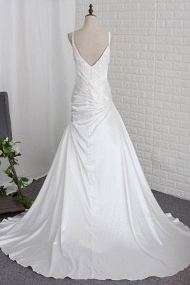 Beautiful Sweetheart Spaghetti Straps Appliques Lace Ruffles Satin Mermaid Wedding Dress_3