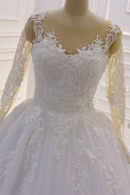 Gorgeous Bateau Long Sleeve Appliques Lace Beading Floor-length Ball Gown Wedding Dress_3