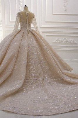 Gorgeous Bateau Long Sleeve Beading Appliques Floor-length Ruffles Ball Gown Wedding Dress_7