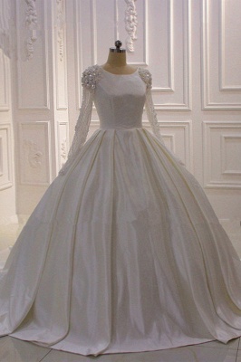Gorgeous Bateau Long Sleeve Appliques Lace Beading Flower Ruffles Ball Gown Wedding Dress_3