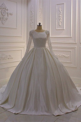 Gorgeous Bateau Long Sleeve Appliques Lace Beading Flower Ruffles Ball Gown Wedding Dress_2