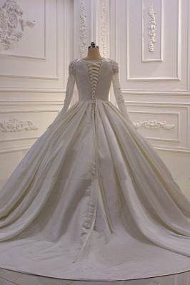 Gorgeous Bateau Long Sleeve Appliques Lace Beading Flower Ruffles Ball Gown Wedding Dress_4