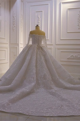 Classy Long Sleeve Sweetheart Appliques Lace Beading Ruffles Backless Ball Gown Wedding Dress_4