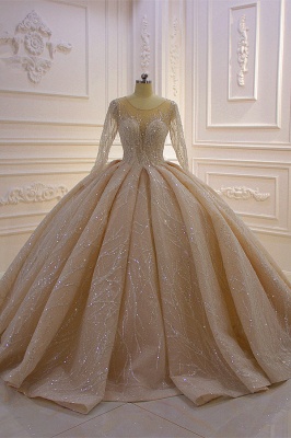 Gorgeous Bateau Long Sleeve Beading Appliques Floor-length Ruffles Ball Gown Wedding Dress_2