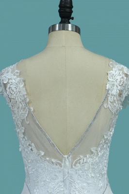 Elegant Scoop Neck Short Sleeve Appliques Lace Beading Satin Mermaid Wedding Dress_4