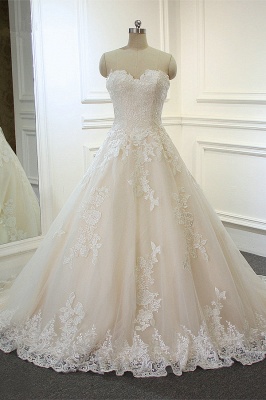Elegant Sweetheart Backless Appliques Lace Floor-length A-Line Wedding Dress_2