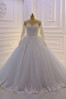 Gorgeous Bateau Long Sleeve Appliques Lace Beading Floor-length Ball Gown Wedding Dress_2