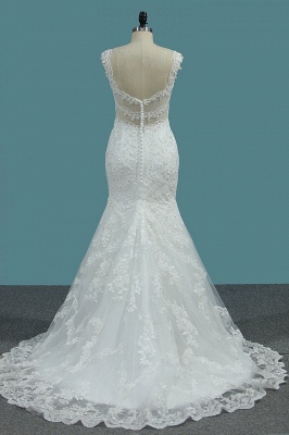 Classy V-neck Backless Appliques Lace Beading Floor-length Mermaid Wedding Dress_3