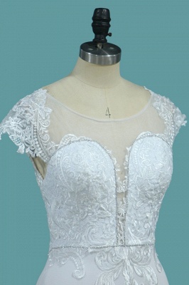 Elegant Scoop Neck Short Sleeve Appliques Lace Beading Satin Mermaid Wedding Dress_3