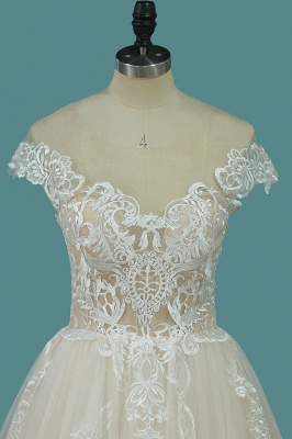Elegant A-Line Bateau Appliques Lace Ruffles Tulle Floor-length Wedding Dress_3