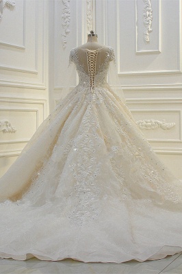 Gorgeous Bateau Long Sleeve Appliques Lace Beading Floor-length Ball Gown Wedding Dress_6