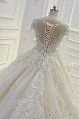 Gorgeous Bateau Long Sleeve Appliques Lace Beading Floor-length Ball Gown Wedding Dress_7