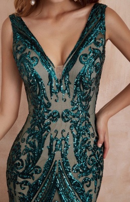 Stunning Deep V-neck Floor-length Mermaid Prom Gown With Glitter Sequins Appliques_7