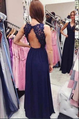 Elegant A-Line Appliques Lace Chiffon V-neck Long Evening Prom Dress With Sash_3