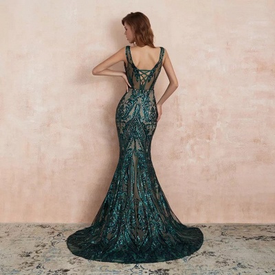 Stunning Deep V-neck Floor-length Mermaid Prom Gown With Glitter Sequins Appliques_3