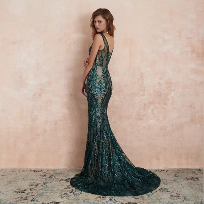 Stunning Deep V-neck Floor-length Mermaid Prom Gown With Glitter Sequins Appliques_5