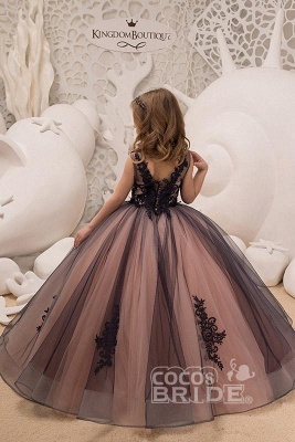 Cute V-neck Backless Appliques Lace Ball Gown Flower Girl Dress_2