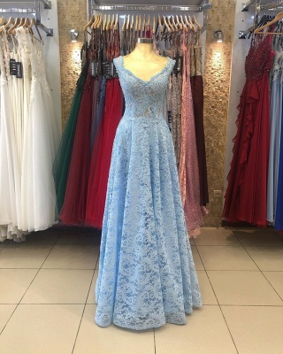 Stunning Sleeveless A-line V-neck Floor-length Appliques Lace Evening Prom Dress_2