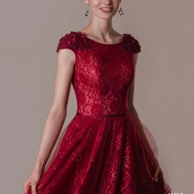 Gorgeous Bateau Short Sleeve Tulle Sequins A-Line Floor-length Prom Dress_3