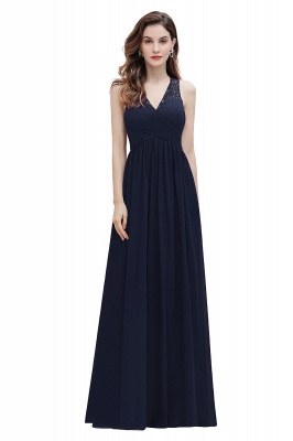 Elegant Long V-Neck Lace Ruffles Bridesmaid Dress Sequins Burgundy Chiffon Evening Dress_13