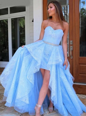 Attractive Sweetheart Backless A-Line High Low Prom Dress With Ruffles_2