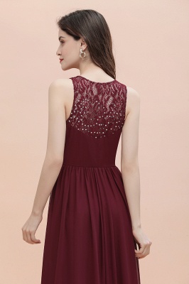 Elegant Long V-Neck Lace Ruffles Bridesmaid Dress Sequins Burgundy Chiffon Evening Dress_9