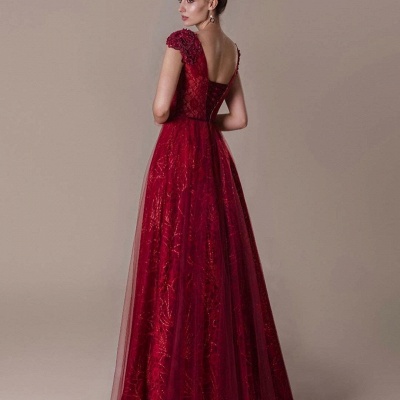 Gorgeous Bateau Short Sleeve Tulle Sequins A-Line Floor-length Prom Dress_4