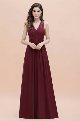 Elegant Long V-Neck Lace Ruffles Bridesmaid Dress Sequins Burgundy Chiffon Evening Dress_2