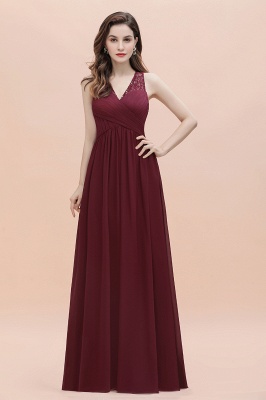 Elegant Long V-Neck Lace Ruffles Bridesmaid Dress Sequins Burgundy Chiffon Evening Dress_6