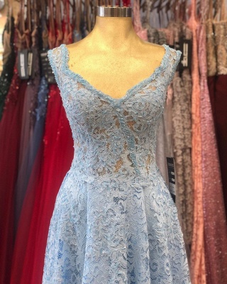 Stunning Sleeveless A-line V-neck Floor-length Appliques Lace Evening Prom Dress_4