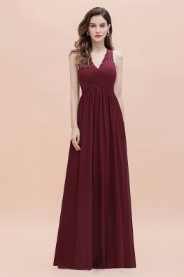 Elegant Long V-Neck Lace Ruffles Bridesmaid Dress Sequins Burgundy Chiffon Evening Dress_5