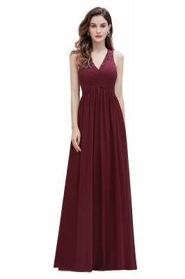 Elegant Long V-Neck Lace Ruffles Bridesmaid Dress Sequins Burgundy Chiffon Evening Dress_10