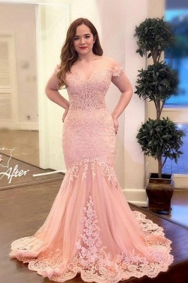 Stunning Off-the-shoulder Mermaid Evening Prom Dress With Lace Appliques_1