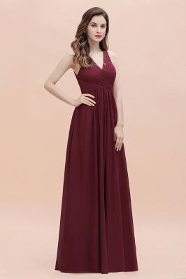 Elegant Long V-Neck Lace Ruffles Bridesmaid Dress Sequins Burgundy Chiffon Evening Dress_7