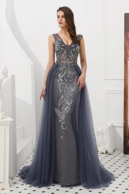 Classy Wide Straps Crystal Embellishment Mermaid Prom Dress With Detachable Tulle Train_3