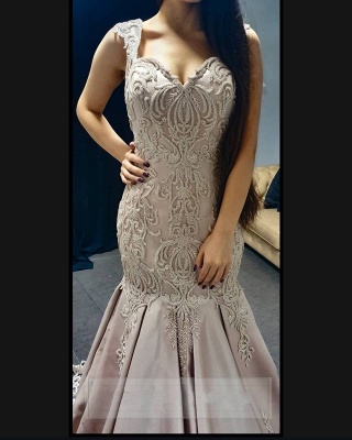 Elegant Sweetheart Mermaid Evening Prom Dress With Floral Appliques_3