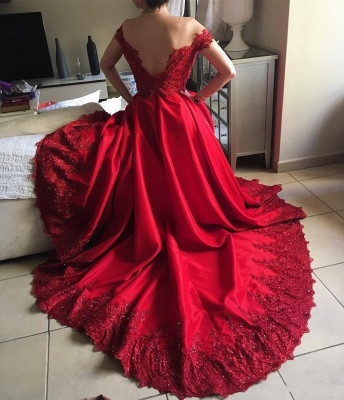 Red Lace Off-the-Shoulder Evening Gowns | Off-the-Shoulder Beading Prom Dresses_5