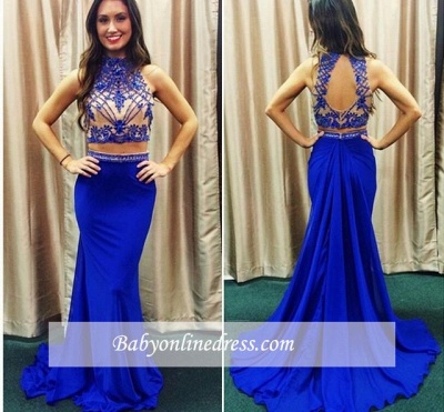 New Arrival Mermaid Lace Evening Gowns High-Neck Two-piece Zipper Prom Dress_1